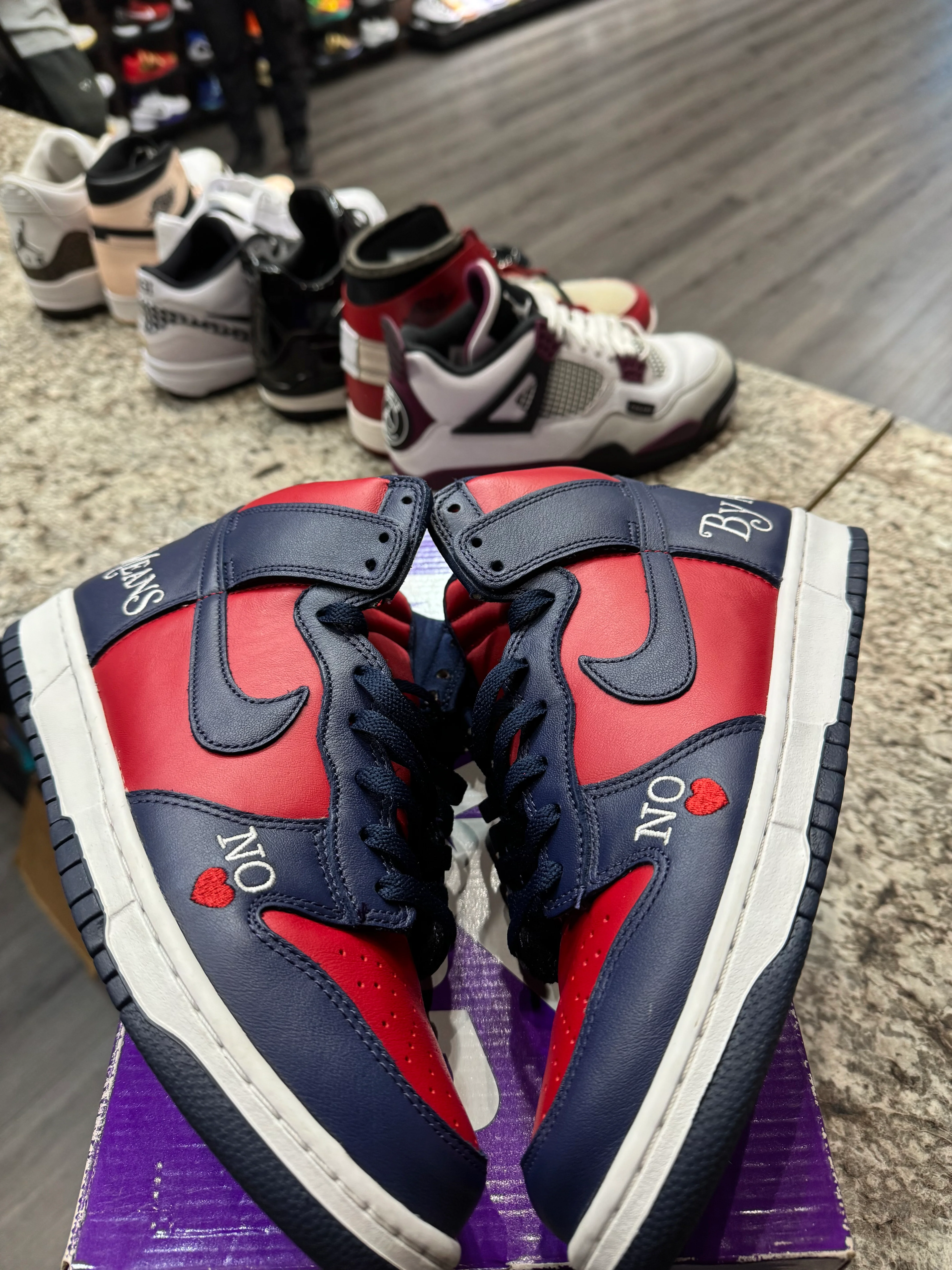 Nike SB Dunk High Supreme By Any Means Navy (Damaged Box) - Image 2